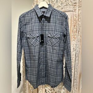 Boss Men's Blue/Gray Plaid Button Down Shirt